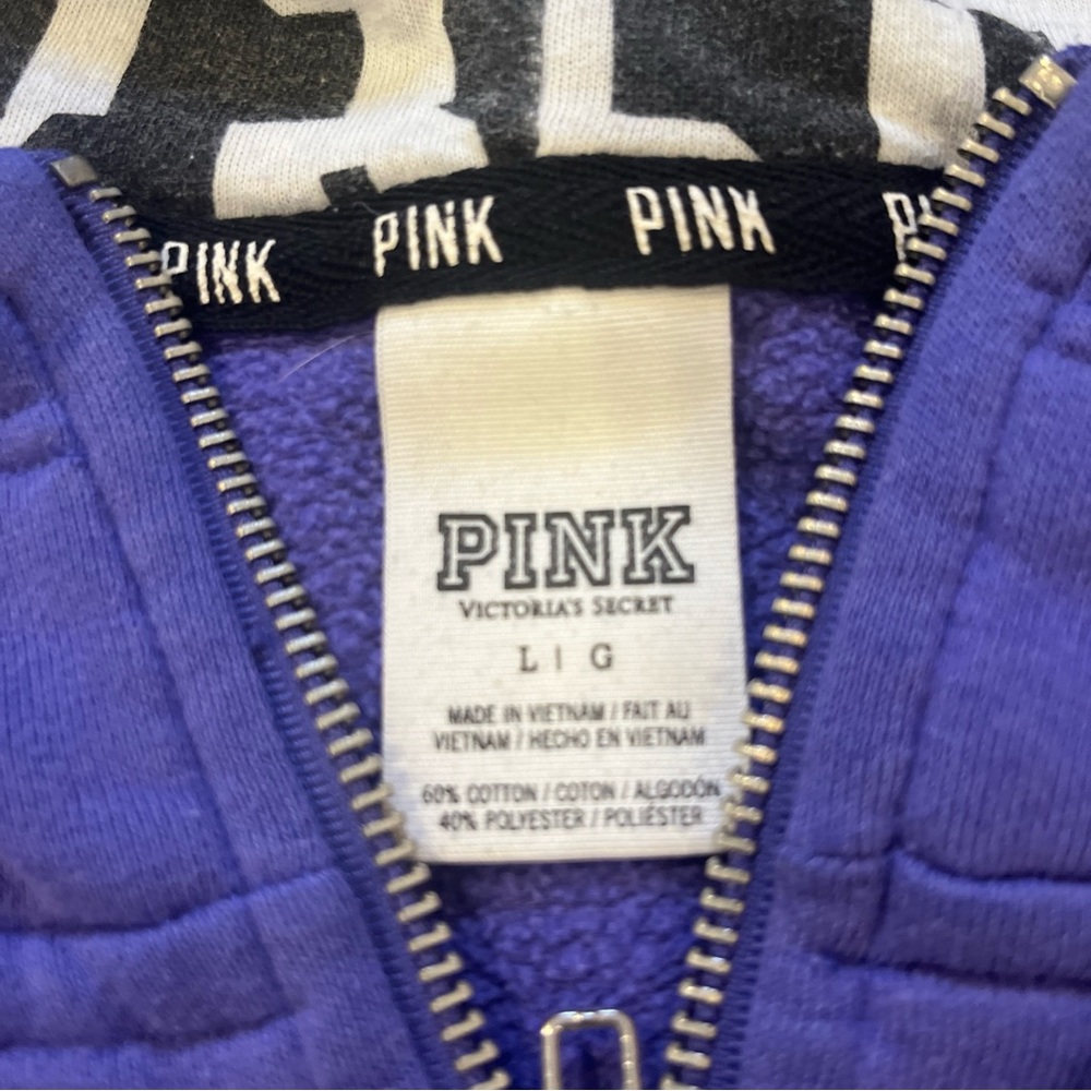 Victoria's Secret Women's Full Zip Hoodie Purple Love Pink Dog Logo L Y2K - Picture 3 of 9